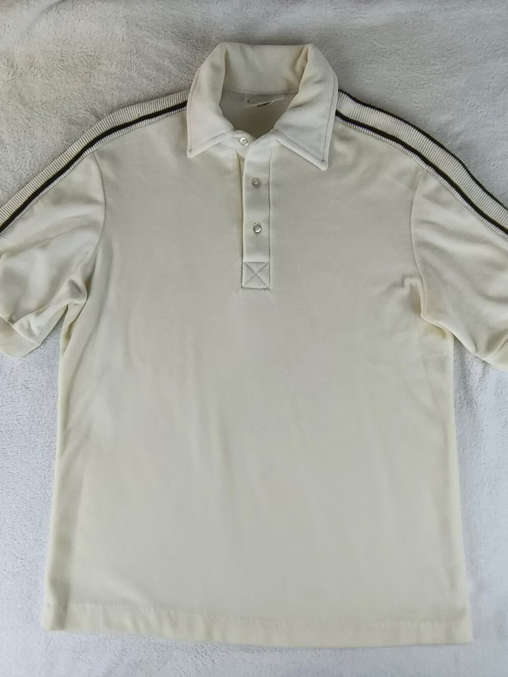 Vintage 70s Sears Velour Sports Shirt Polo Style Ivory Medium